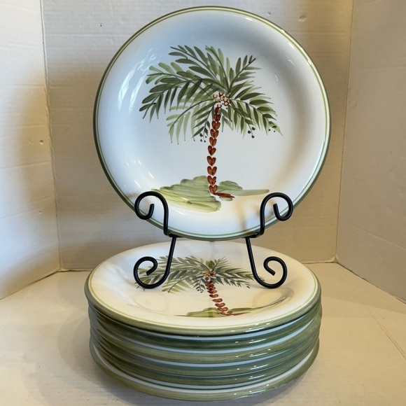 Gibson Designs PALM COURT GIDPAC Dinner Plate Green Palm Tree Green - Set of 4 - Picture 7 of 15